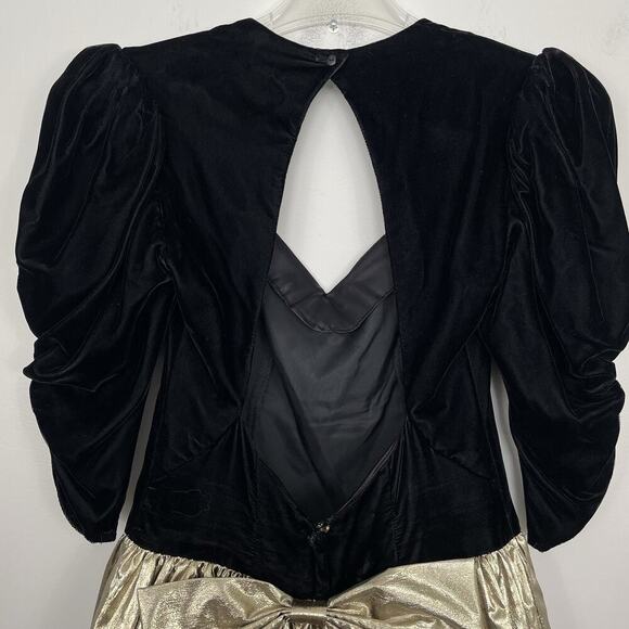 Vintage Gunne Sax Dress Size 5/6 Black Velvet Bodice Gold Lame Victorian Formal - Picture 7 of 13